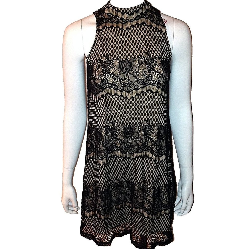 Xhilaration Dress Size XS Womens Black Nude Lace Shift Sleeveless Boho Festival